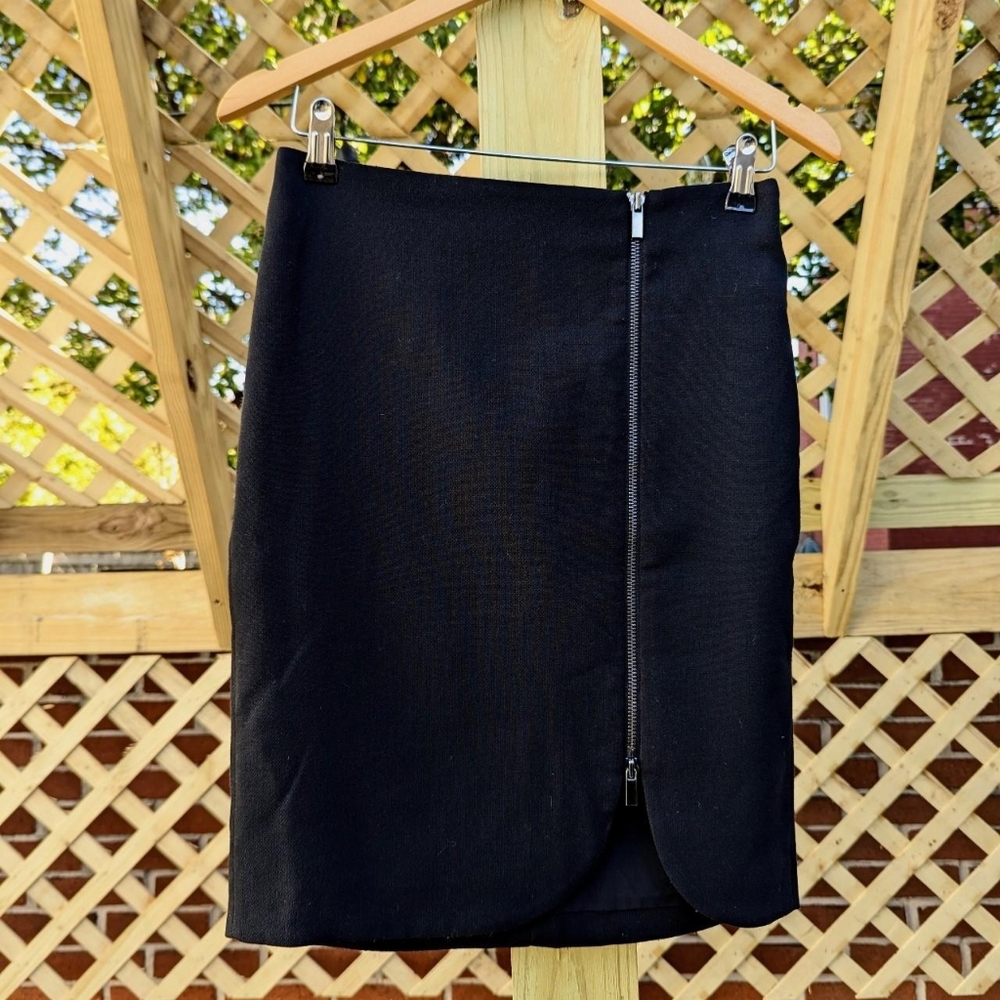 Ann Taylor Factory Petite Black Front Two Way Zip Pencil Skirt